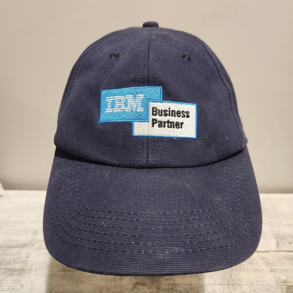 Vintage IBM Computers Business Partner Navy Adjustable Strapback K Products Hat